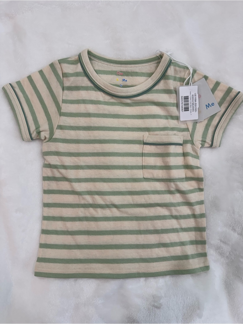 Oso & Me Green & Cream Striped Pocket Tee for Kids